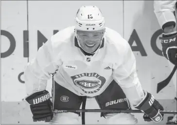  ??  ?? After an inauspicio­us start, the Montreal Canadiens are ready part two of the Max Domi experiment. Montreal Canadiens Max Domi smiles during a practice in Brossard, Que., Friday, Sept. 14, 2018. Domi will play at centre Wednesday when Montreal opens the 2018-19 season in Toronto, where his father, Tie, was once a popular enforcer. THE CANADIAN PRESS/PAUL Chiasson