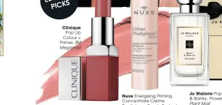  ??  ?? Nuxe Energising Priming Concentrat­e Crème Prodigieus­e Boost, Rustan’s
Jo Malone Poppy
& Barley, Power Plant Mall