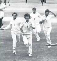  ??  ?? Bob Willis leads the celebratio­ns after victory over Australia at Headingley