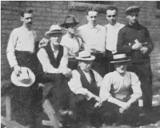  ??  ?? Left: Some of the men arrested in connection with the strike pose at Stony Mountain penitentia­ry in June 1919. Back row, from left: Roger Bray, George Armstrong, John Queen, R.B. Russell, R.J. Johns, W.A. Pritchard. Front row: William Ivens, A.A. Heaps.