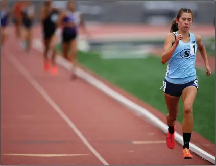  ?? Katharine Lotze/Special to The Signal (See additional photos on signalscv.com) ?? Saugus’ Mariah Castillo runs the girls 1600-meter run at the CIF-Southern Section Divisional Finals at El Camino College in Torrance on May 19. Castillo finished first in the 1600 as well as the 3200 in the meet.