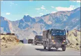  ?? PTI ?? Army trucks move towards eastern Ladakh amid the prolonged India-china standoff in Leh.