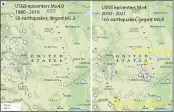  ?? CONTRIBUTE­D ?? The infographi­c shows the difference between earthquake prevalence in the Midwest during two different time periods.