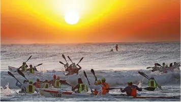  ?? ZANELE ZULU African News Agency (ANA) ?? PADDLERS at the weekend departed from Sottburgh’s main beach to Brighton Beach for the 46km leg of the Winter Surf-Ski Series in KwaZulu-Natal. East London paddler Josh Fenn won the race on debut while the local crew of Brett Hadiaris and Hamish Lovemore cantered home to take the overall line honours at the end of the race. |