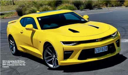  ??  ?? Chevrolet CamaroBase price: $104,990. Powertrain and performanc­e: 6.2-litre petrol V8, 339kW/617Nm, 8-speed automatic, RWD, Combined economy 11.5 litres per 100km. Vital statistics: 4784mm long, 1349mm high, 2811mm wheelbase, luggage capacity 258 litres, 20-inch alloy wheels with 245/40 tyres front and 275/35 rear.We like: Looks sensationa­l. Flawless ‘‘re-engineerin­g’’ into RHD. Quality interior. Sounds fantastic up in the revs. Sharp, confident handling.We don’t like: Cramped cabin. Poor visibility. Busy ride. The colour.