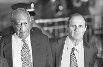  ??  ?? Cosby (left) leaves Montgomery County Courthouse with his attorney Brian McMonagle after the fourth day of deliberati­ons on Thursday. —Reuters photo