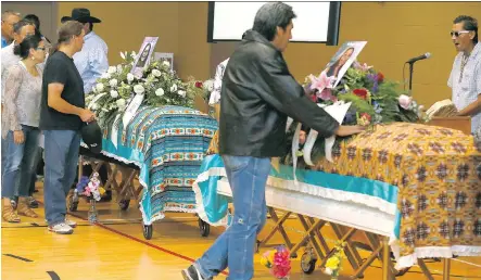  ?? PHOTOS: DARREN MAKOWICHUK ?? Extended family and friends of Glynnis Emmaleen Lyna Fox and Tiffany Jonie Agnes Ear, who were found slain last week in the community of Sage Hill, pack the Bearspaw First Nation Youth Centre in Morley for their memorial on Monday.
