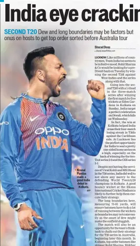  ?? AFP ?? Krunal Pandya made a good India debut in Kolkata.