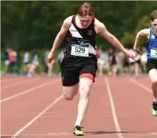  ??  ?? Matthew Miley of St Attractas CS competing in the Minor Boys 100m event at the Track and Field at Athlone IT.