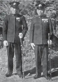  ??  ?? Lt. (j.g.) Harada (left) with WO Hisao Sato after they recovered from their wounds sustained during the October 17, 1942 mission. Sato later died in the War doing a kamikaze attack mission. In later years, Harada-san met members of the Sato family in the Fukushima Prefecture, and they prayed together to console the soul of Hisao Sato.