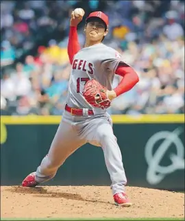  ?? Ted S. Warren Associated Press ?? THE ANGELS’ Shohei Ohtani is shown during his problemati­c seventh inning Sunday. He gave up a single, a two-run homer and a walk before getting pulled.