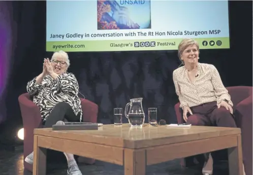 ?? ?? Former first minister Nicola Sturgeon chairs an event with comedian Janey Godley at the Aye Write book festival at the Royal Concert Hall, Glasgow, last year