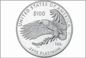  ?? BURWELL AND BURWELL PHOTOGRAPH­Y — U.S. MINT ?? The reverse side of the 2021 American Eagle Platinum One Ounce Proof Coin - Freedom of Religion in Washington.