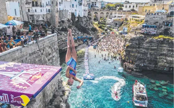  ?? Picture: Getty Images ?? Aussie diving star Rhiannan Iffland repeats her world championsh­ip-winning form at Polignano a Mare in southern Italy.
