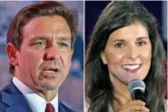  ?? AP PHOTO ?? Republican presidenti­al candidates, Florida Gov. Ron DeSantis, left, and former South Carolina UN Ambassador Nikki Haley are shown.