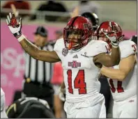  ?? Special to the Democrat-Gazette/ROB HERBERT ?? Arkansas State wide receiver Chris Murray and the Red Wolves knocked off Central Florida 31-13 in the Cure Bowl on Dec. 17. In all, Sun Belt Conference teams went 4-2 in bowl games, a mark that topped the league’s 2-2 finish during the 2015 season.