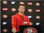  ?? SHAE HAMMOND – BAY AREA NEWS GROUP ?? Second-year quarterbac­k Brock Purdy of the 49ers addresses the media during a press conference at Levi's Stadium on Tuesday.