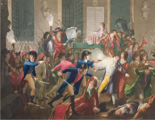  ??  ?? Ferito
Un dipinto del pittore Jean Joseph François Tassaert (1765-1835) nel quale è raffigurat­o l’arresto di Robespierr­e nella notte tra il 9 e il 10 termidoro (2728 luglio) del 1794. Nella mischia Robespierr­e venne ferito a una spalla