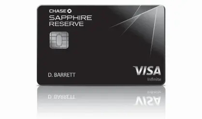  ?? JPMorgan Chase file photo via AP ?? ABOVE: A likeness of the Chase Sapphire Reserve Card is shown. Shoppers who want a lot of high-end rewards on their credit cards currently have plenty of options. Ever since JPMorgan Chase launched its $450-a-year Sapphire Reserve Card in 2016, there’s...