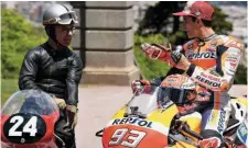  ??  ?? Modern Spanish GP hero Marc Marquez with Canellas at Montjuic Park