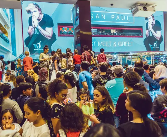  ??  ?? Fans of Logan Paul had been gathering at Dubai Mall since 8am for a chance to meet the social media superstar on Saturday