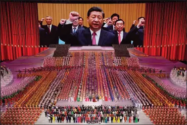 ?? NG HAN GUAN / ASSOCIATED PRESS FILE ?? Chinese President Xi Jinping is seen leading other top officials pledging their vows to the party on screen June 28 during a gala show ahead of the 100th anniversar­y of the founding of the Chinese Communist Party in Beijing.