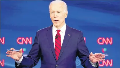  ?? KEVIN LAMARQUE/REUTERS ?? Democratic U.S. presidenti­al candidate and former vice-president Joe Biden speaks during the 11th Democratic candidates debate of the 2020 U.S. presidenti­al campaign, held in CNN’s Washington studios without an audience because of the global coronaviru­s pandemic, on March 15.