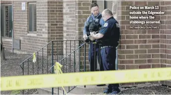  ?? PAT NABONG/SUN-TIMES ?? Police on March 13 outside the Edgewater home where the stabbings occurred.