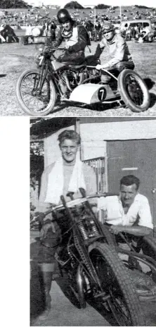  ??  ?? TOP An early shot of Keith Ratten on his Rudge, taken on the infield of the Sydney Sportsgrou­nd speedway. ABOVE The Trounson brothers on the Harley-engined Rudge in 1949.