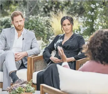  ??  ?? The Royal couple during the interview. Photo by Harpo Production­s/Joe Pugliese via Getty Images