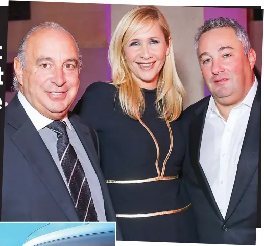  ??  ?? Close: Philip Green (left) and Michael Sherwood (right) with TV’s Tania Bryer. Inset: The Miami complex where Sherwood has a home