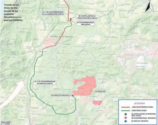  ??  ?? Trazado de las líneas de alta tensión de los proyectos fotovoltai­cos a su paso por Castellar.