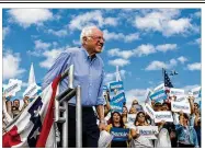  ?? TIMES ALLEN J. SCHABEN / LOS ANGELES ?? Democratic presidenti­al candidate Bernie Sanders takes the stage to speak to supporters at Valley High School in Santa Ana, Calif., on Friday.