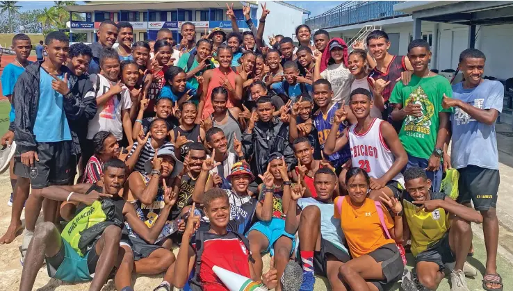  ?? Photo: Sophie Norris ?? Holy Cross College athletes from Taveuni after their training at the HFC Bank Stadium, Suva, on April 21, 2023.