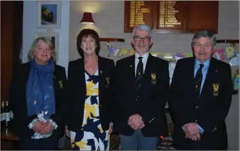  ??  ?? Coollattin Golf Club captains Hugh Kane and Mary Kavanagh with club President’s Tony and Liz.