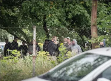  ?? FOTO: KENNETH MEYER ?? Ni personer med tilknytnin­g til bandemiljø­et blev anholdt i en grønt område på hjørnet af Rovsingsga­de og Lyngbyvej efter fund af en ladt pistol.