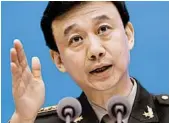  ?? ANDY WONG/AP ?? China’s Defense Ministry spokesman Wu Qian calls the protests “intolerabl­e” during a news conference in Beijing.