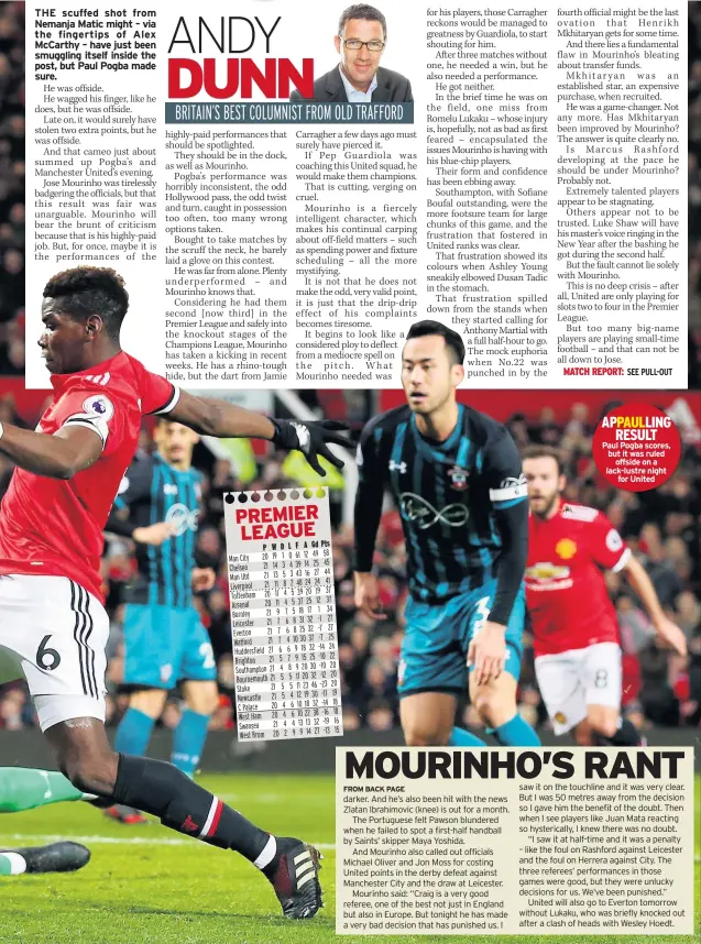  ??  ?? APPAULLING
RESULT Paul Pogba scores, but it was ruled
offside on a lack-lustre night
for United
