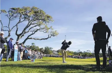  ?? ERIC RISBERG AP ?? Actor Alfonso Ribeiro hits during the celebrity challenge event of the AT&T Pebble Beach Pro-Am in Pebble Beach.