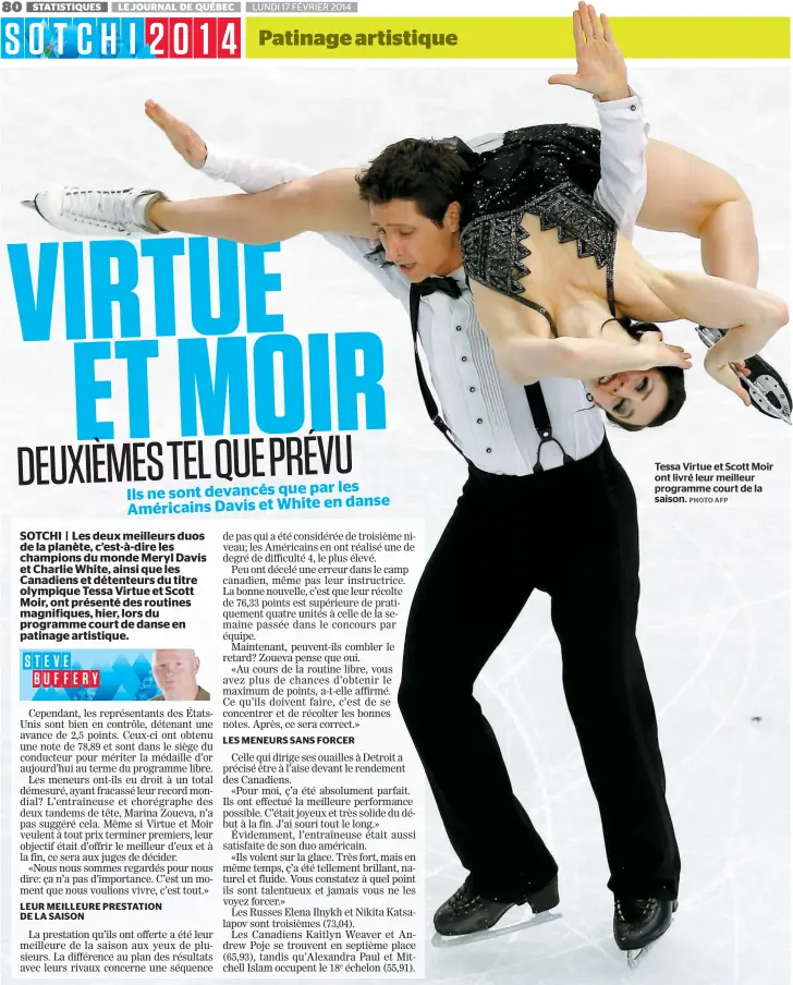  ??  ?? Tessa Virtue et Scott Moir ont livré leur meilleur programme court de la saison.