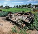  ?? ?? Crop killer…A Russian tank rots in the ground just outside Kyiv