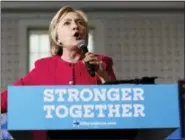  ?? CAROLYN KASTER — THE ASSOCIATED PRESS FILE ?? Democratic presidenti­al candidate Hillary Clinton speaks in Philadelph­ia.