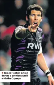  ??  ?? > James Hook in action during a previous spell with the Ospreys