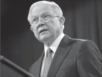  ?? AP Photo/Pablo Martinez Monsivais ?? Conference: Attorney General Jeff Sessions speaks during a news conference to announce a criminal law enforcemen­t action involving China, at the Department of Justice in Washington on Thursday. Justice Department and FBI leaders announced criminal charges and an operation to thwart Chinese economic espionage.