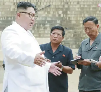  ??  ?? La dernière colère de Kim Jong-un est survenue lors d’une visite au chantier de constructi­on d’une centrale électrique dans le nord-est de la Corée du Nord. - Gracieuset­é