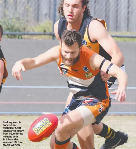  ??  ?? Geelong West is hopeful star midfielder Scott Frangos will return from injury for its meeting with St Albans this weekend. Picture: MARK WILSON