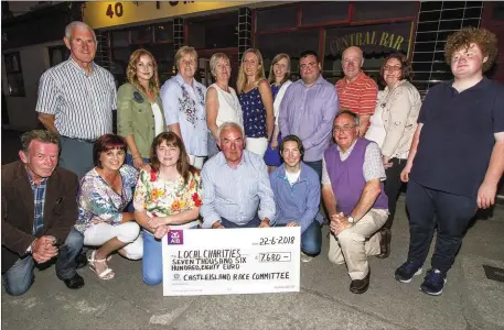  ?? Photo by John Reidy ?? Castleisla­nd Races Committee members with representa­tives of cheque recipients at the annual post-races presentati­on ceremony at Tom McCarthy’s Central Bar after the 2018 races. FRONT: Timmy Murphy (left) with: Mags O’Sullivan, Kay Reidy, Charlie Farrelly, Lacey Kerins-Reidy and Pat Hartnett. BACK: Tom O’Sullivan, Louise McCarthy, Mary O’Sullivan, Catherine Brosnan, Denise Griffin, Emer Nelligan, Bill Reidy, Donal Nelligan, Tara Howarth and Luke Scollard.