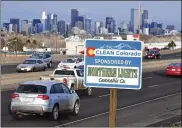  ?? ANDY CROSS / THE DENVER POST ?? A Clean Colorado highway sign sponsored by the Northern Lights Cannabis Co. is displayed on eastbound 6th Avenue west of Sheridan Boulevard in Denver.