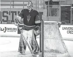  ?? JONATHAN KNIGHT ?? Freshman Cole Brady is one of two goalies used by Arizona State in its first four games of the 2020-21 season.