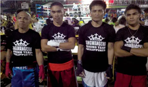  ?? MANNY VILLARUEL ?? For a night, (from left) Jimmy Berian, Robert Marayan, George Salugaol, and Marvin Narte became superstars before the eyes of their fellow CPDRC inmates as they fearlessly engaged themselves in an action-packed, bell-to-bell fights against separate...